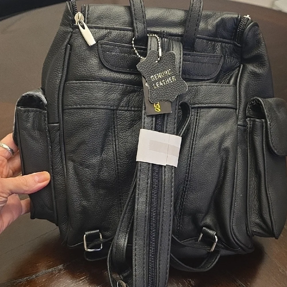 Black Leather Backpack-new - Picture 2 of 3